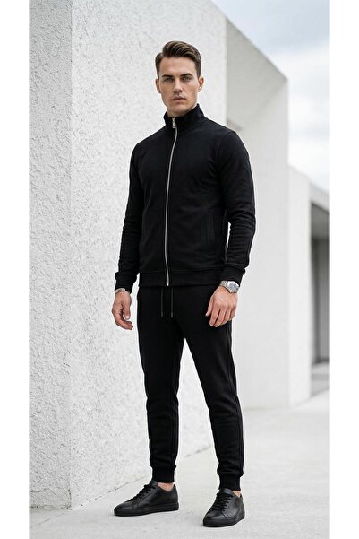 Plus Scorpion طقم رياضي رجالي بقصة ضيقة من القماش المنسوج، مع سترة بسحاب وسرو...