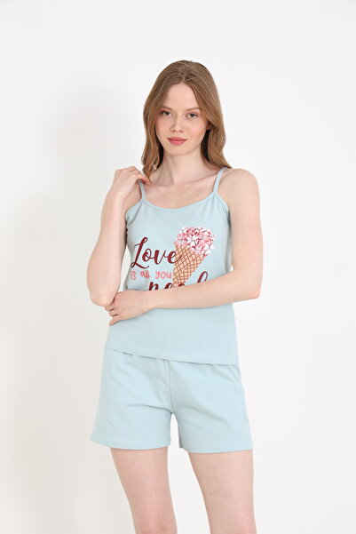 ELİTOL Дамски комплект от памучна ликра с тънки презрамки и къси панталони