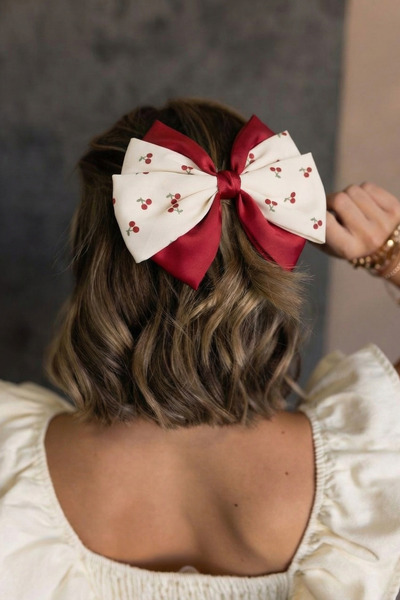 Katia&Bony Φιόγκος με κεράσια και αυτόματη πόρπη σε χρώμα εκρού-μπορντό