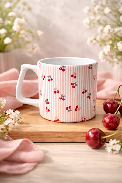 Eylül Design Kiraz Baskılı Kupa Bardak Lüks Kahve Mug 250ml