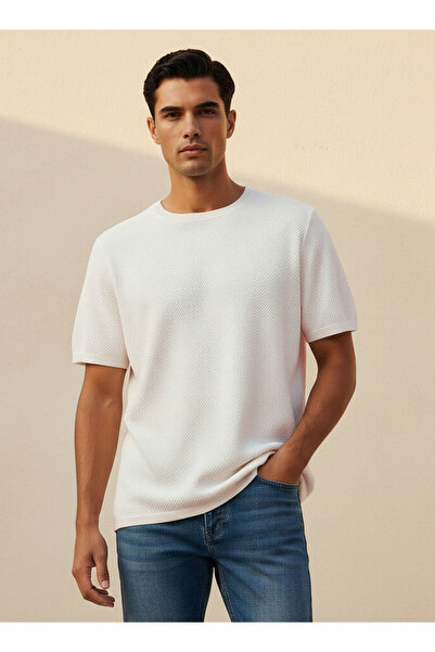 Iconic Men Regular Fit Crew Neck Short Sleeves Popcorn Textured T-shirt