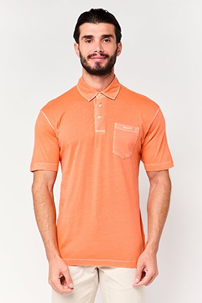 Gant Men Regular Fit Embroidered Logo Short Sleeve Polo Shirt, Orange
