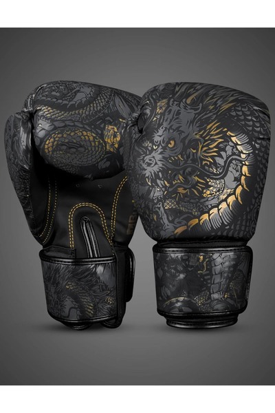 Buddha Fight Wear قفازات ملاكمة فانتازي دراجون بلاك للمواي تاي والكيك بوكسينغ