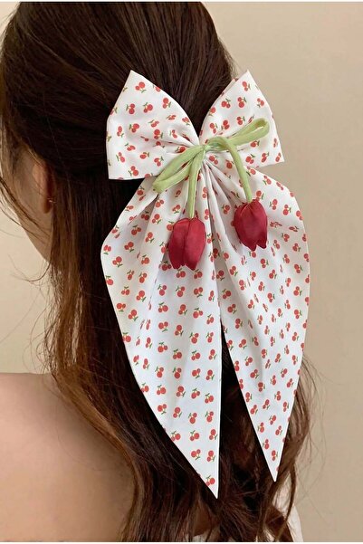 Katia&Bony مشبك أوتوماتيكي بفيونكة على شكل كرز باللون الأبيض