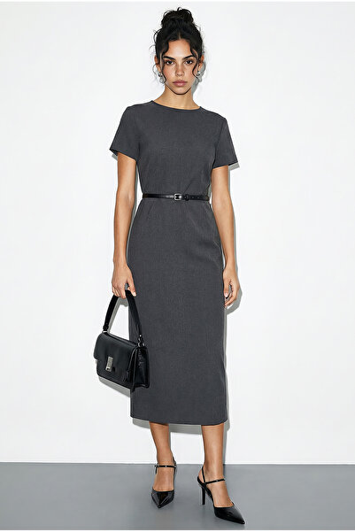 Bianco Lucci Kadın Kemerli Bisiklet Yaka Kalem Elbise 0573 60286014