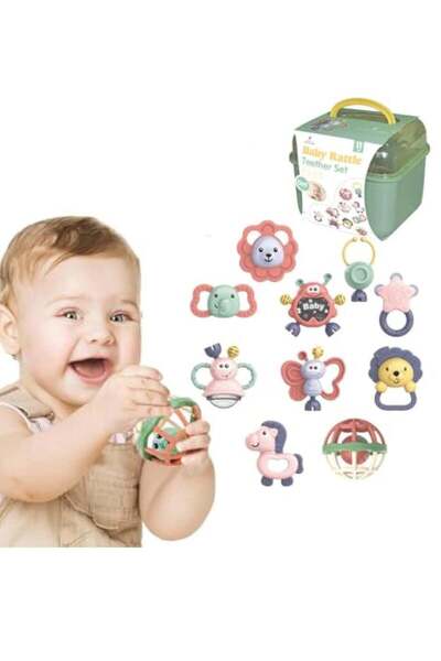 Arabest 11-Piece Baby Teether Rattle Set, BPA-Free Silicone Teething Toys wit...