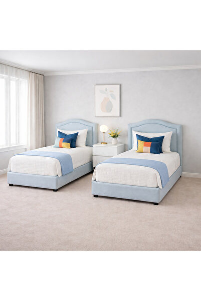 BedBoss سرير اطفال تنجيد قماش سماوي هيدروليك خشب متين