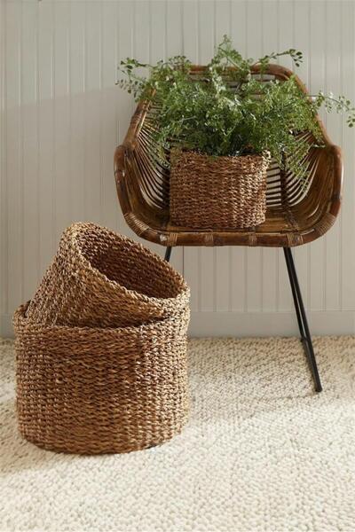 Bayev 3-Piece Round Wicker 9059 Wicker Flower Pot Set - Natural Wicker Flower...
