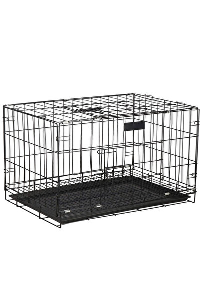 OEM Cusca pentru animale, 2 usi, Pliabila din metal, XL, Negru, 93x67x56 cm