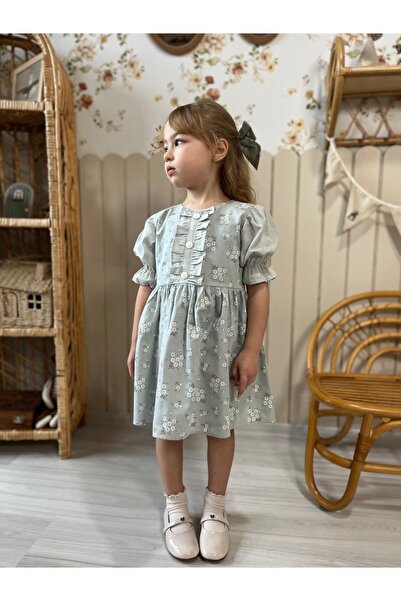 Hilora Baby Kids Girl's Floral Patterned Waist-Tie Snap Dress