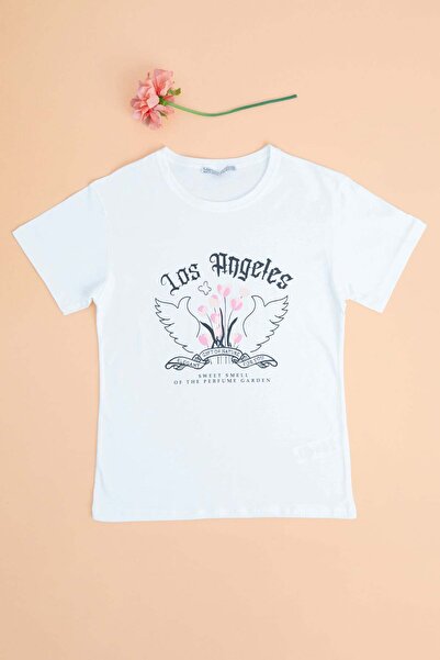 Fulla Moda Tricou pentru fete cu imprimeu Los Angeles și Lalele