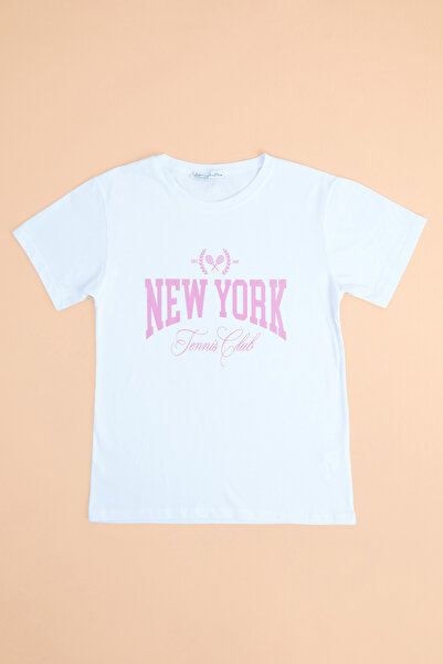 Fulla Moda نيويورك سمر مطبوع تي شيرت بناتي