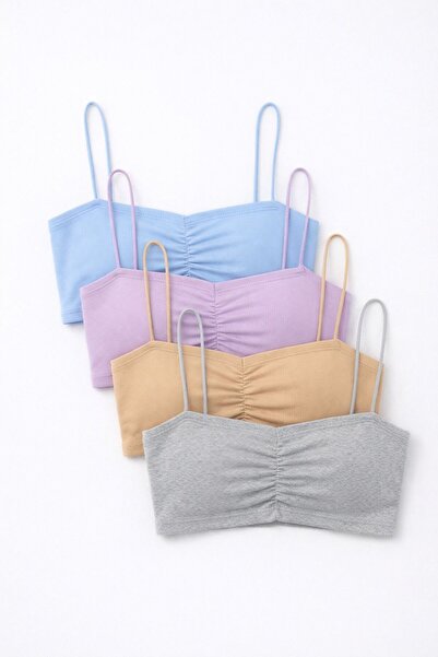 Machetta Women's Drawstring Strap 4-Piece Set Super Crop Blouse