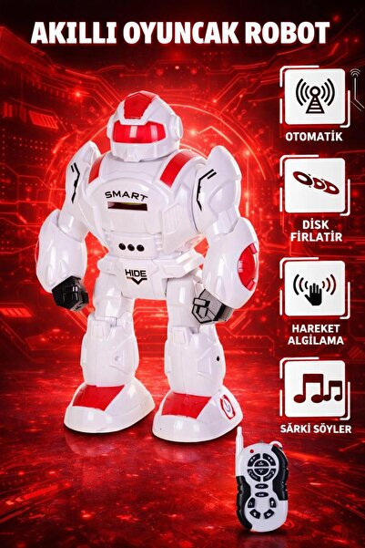 hak-iş oyuncak Uzaktan Kumandalı Pilli Disk Atan Akıllı Robot (35 cm) - Kırmızı