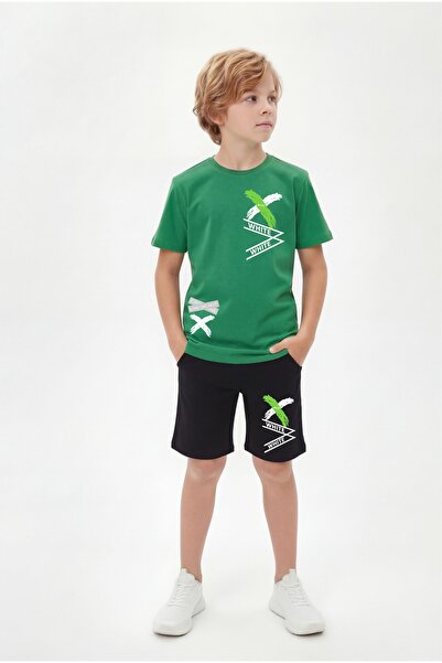 YA KO KİDS Комплект для хлопчика з білої футболки та чорних шортів з принтом ...