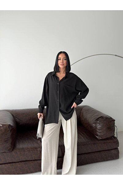 ZF BUTİK Cămașă supradimensionată din in texturat, cu buzunare