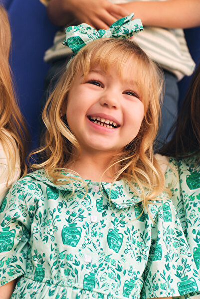 Panço Kız Bebek Desenli Mint Elbise