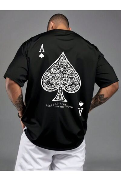 classy moda Tricou unisex supradimensionat cu imprimeu Ace of Spades și guler...