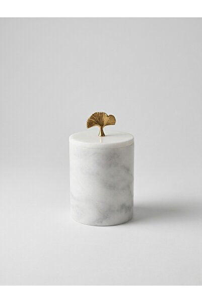 FARALYAHOME Natural White Marble Trash Can Gold Oyster (Diameter:14 cm / Heig...