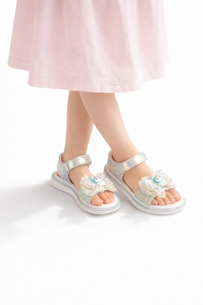 minibonito Κοριτσίστικα καθημερινά σανδάλια με απλικέ λουλούδια