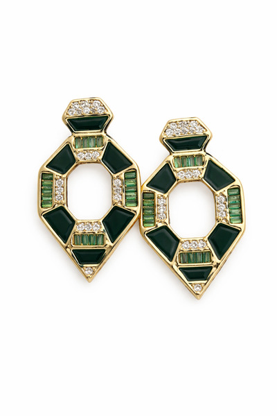 Luminos Butik أقراط نسائية ذهبية اللون بحجر أخضر هندسي الشكل