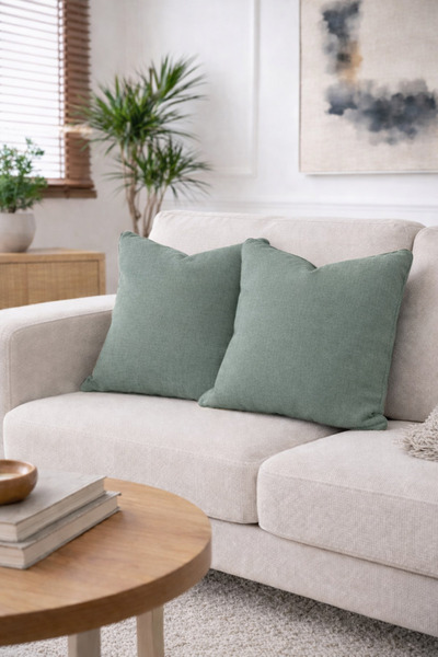 GOCCIA HOME 2'li Keten Görünümlü Kırlent Kılıfı Sade Şık Tasarım Mint Yeşili
