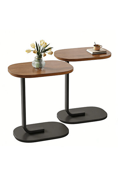 YESMAX 2 Pack Side Table, C Shaped End Table, Small Coffee Table with Metal F...