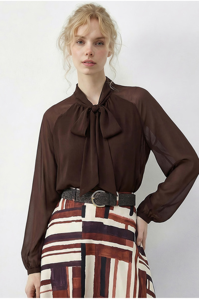 Bianco Lucci Kadın Bağlama Detaylı Astarlı Şifon Bluz 71759 60286015