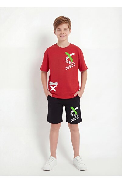 YA KO KİDS Комплект для хлопчика з білої футболки та чорних шортів з принтом ...