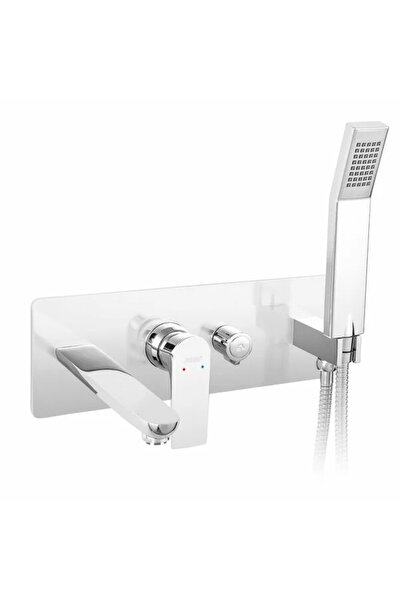 FERRO Square chrome built-in bathtub - shower mixer with spout and shower set