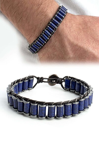 doublemax Lapis Natural Stone Knitted Men's Bracelet 6X8Mm