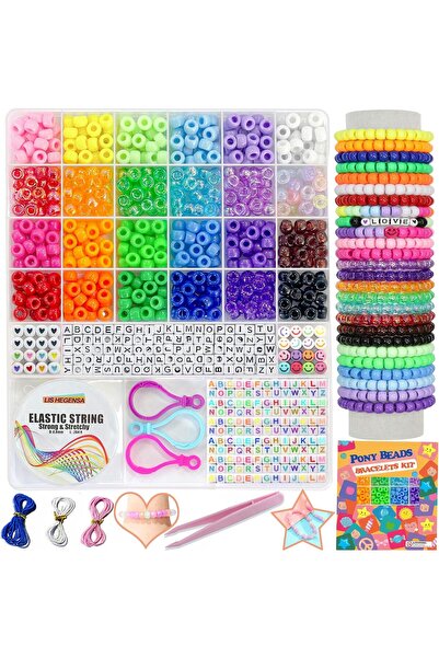 Arabest 24-Color Pony Beads Kit, 1000-Piece Jewelry Making Set for Bracelets ...
