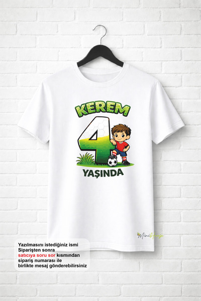 MiniHouse FUTBOL TEMALI DOĞUM GÜNÜ İSME ÖZEL KİŞİSELLEŞTİRİLMİŞ T-Shirt %100 ...