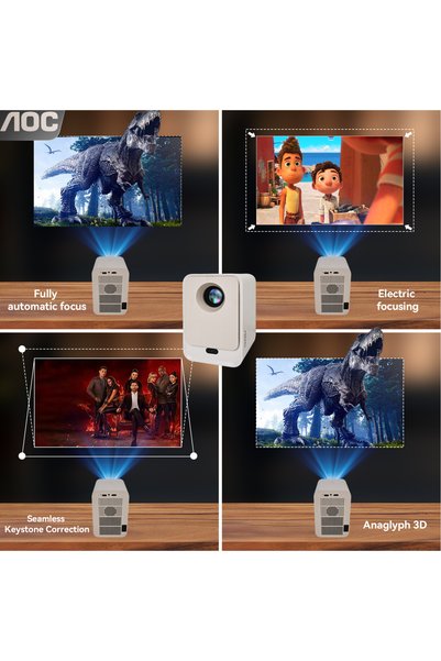 Aoc Dustproof Sealed Mini Projector 9000L HighBright 1080P 4K AutoFocus 250"