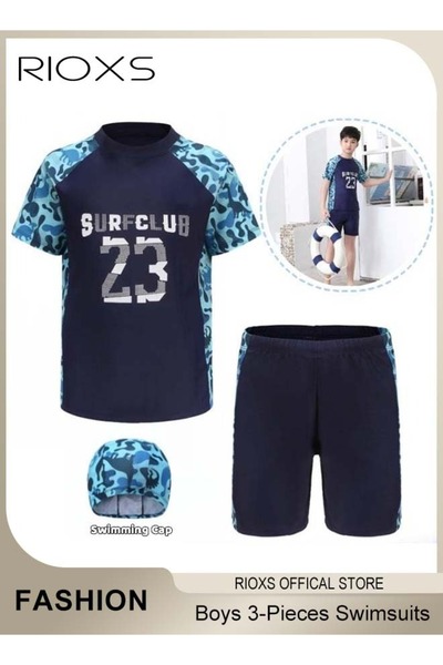 RIOXS 3 PCS Kids Boys Swimwear Sets, Rash Guard Swimsuit Set for Toddler Boys...