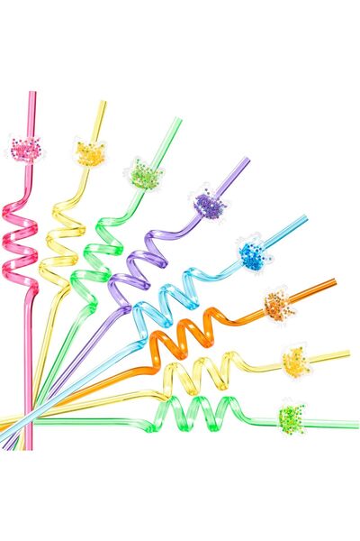 Arabest 12 قطعة من شفاطات الشرب اللامعة على شكل قطة مع فرش تنظيف، شفاطات شرب ...