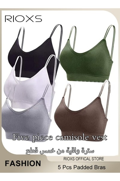 RIOXS 5 Pieces V Neck Padded Bralette for Women Cami Bra Wireless Tank Top Br...