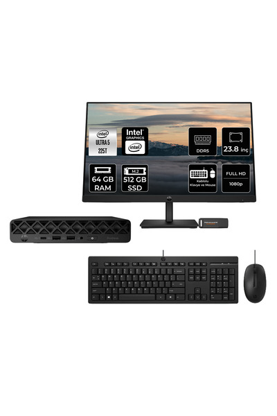 HP ProDesk 4 Mini G1i Intel Core Ultra 5 225T 64GB 512GB SSD 23.8" FDOS Mini Masaüstü Bilgisayar