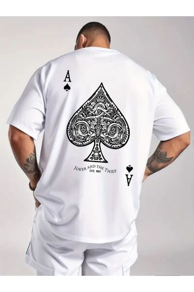 CLASSY.MODA Tricou unisex supradimensionat cu imprimeu Ace of Spades și guler...