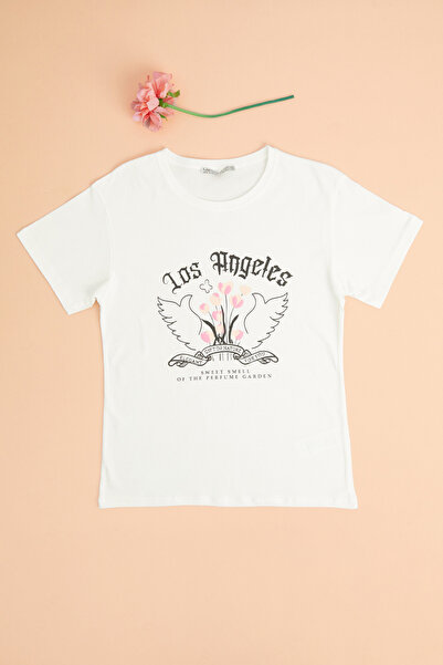 Fulla Moda Tricou pentru fete cu imprimeu Los Angeles și Lalele