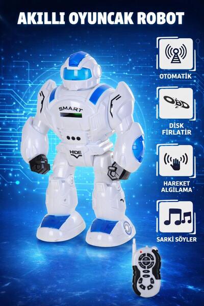 hak-iş oyuncak Uzaktan Kumandalı Pilli Disk Atan Akıllı Robot (35 cm) - Mavi