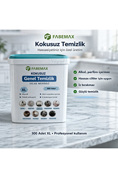 Fabemax Kokusuz Genel Temizlik Islak Mendili XL 300'lü Alkol ve Paraben İçermez