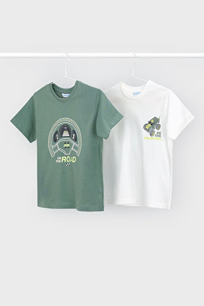 MAYORAL Μπλουζάκι με θέμα το όχημα για αγόρια - 2 τεμάχια - Πράσινο/Εκρού