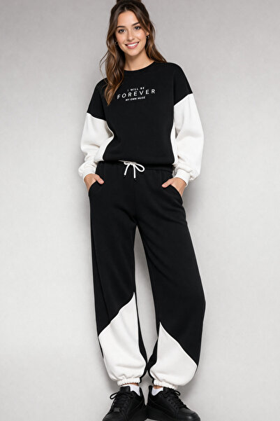 Trend Mixs Women's Color Blocked Oversize Sweatshirt Jogger Tracksuit Set Com...