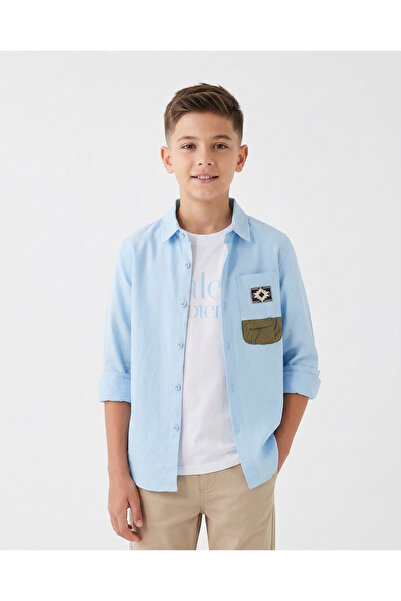 MARCO DONATELI Teen Boys Light Blue Casual Shirt with Patch Pocket
