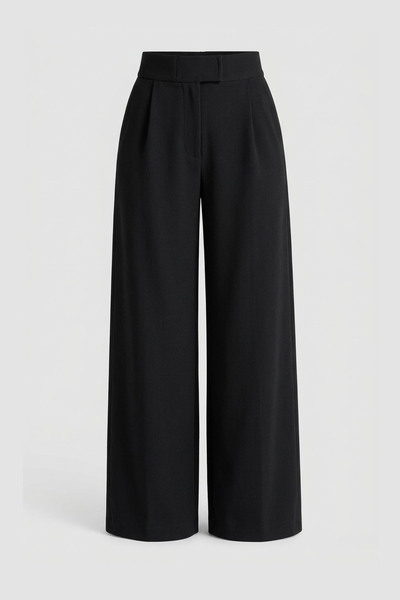 Moderk Women's High Waist Velcro Black Palazzo Trousers