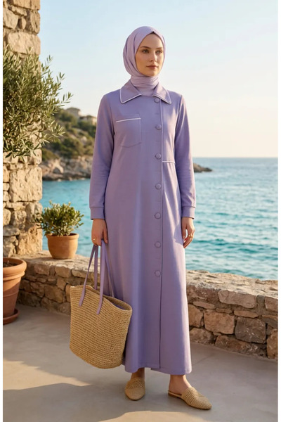 sefamerve Two-Thread Buttoned Ferace 71176-05 Lilac