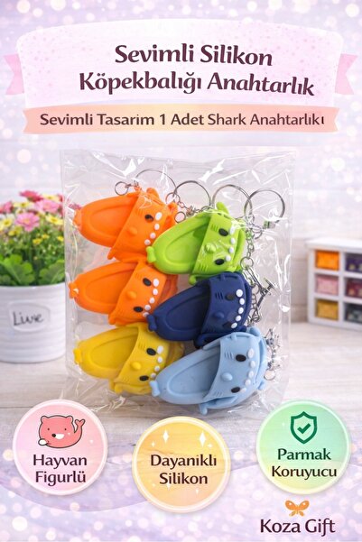Keyfi Sepet Sevimli Silikon Köpekbalığı Anahtarlık – 1 Adet Renkli Shark Anah...