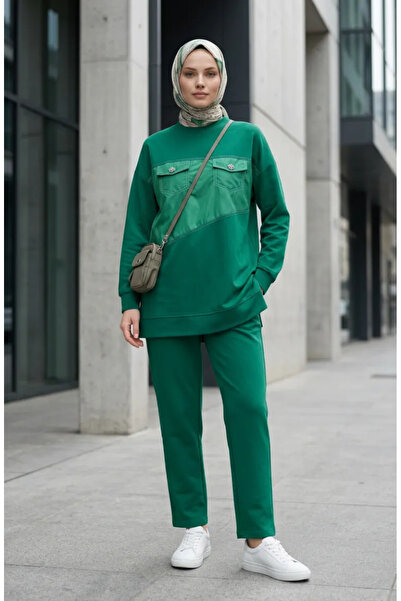 sefamerve Pocket Detailed Double Suit 71149-02 Green