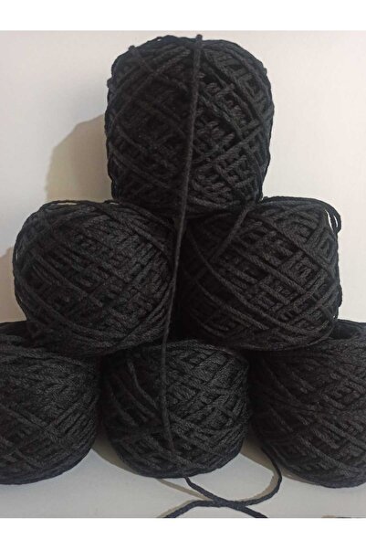 İPEK YÜN İPLİK DÜNYASI Macrame Knitting Yarn Cotton, Polyester (Black) 100Gr